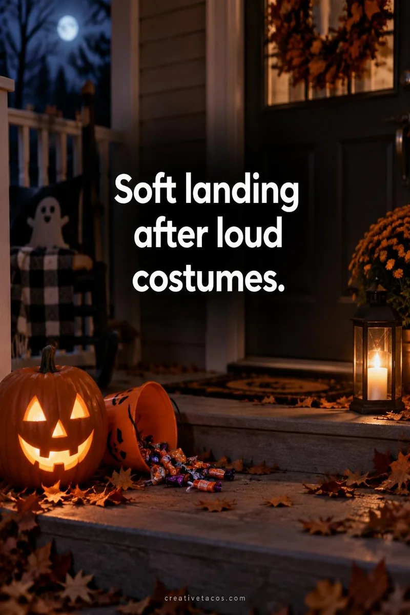 Quote card: Soft landing after loud costumes.