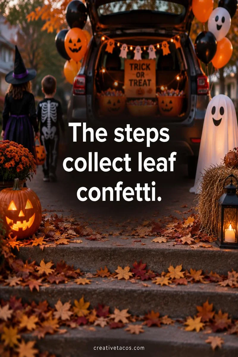 Quote card: The steps collect leaf confetti.