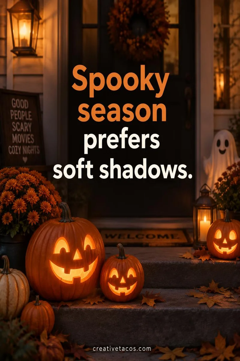 Quote card: Spooky season prefers soft shadows.
