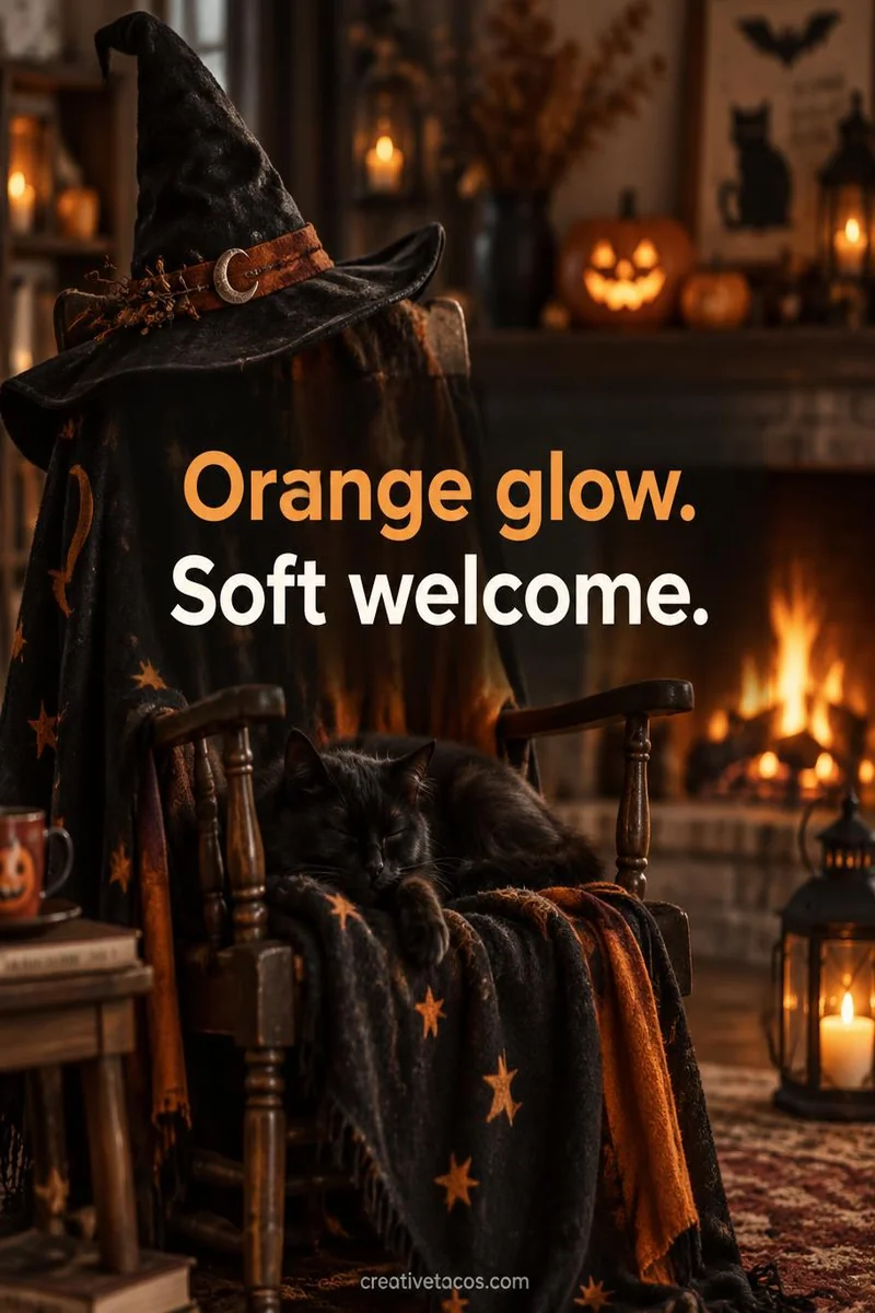 Quote card: Orange glow. Soft welcome.