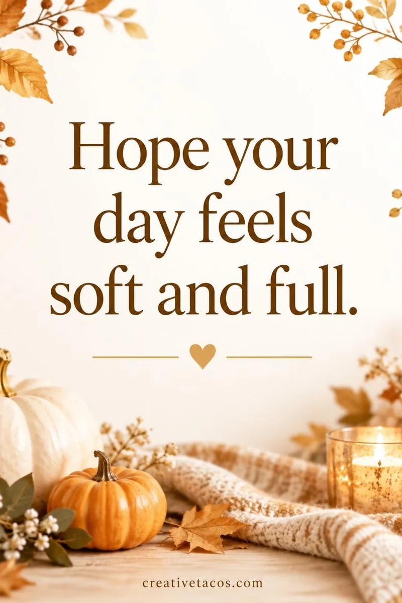 Quote card: Hope your day feels soft and full.