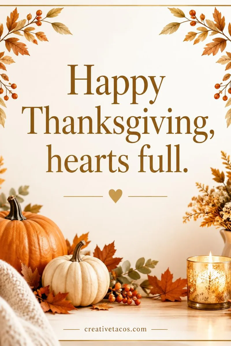 Quote card: Happy Thanksgiving, hearts full.