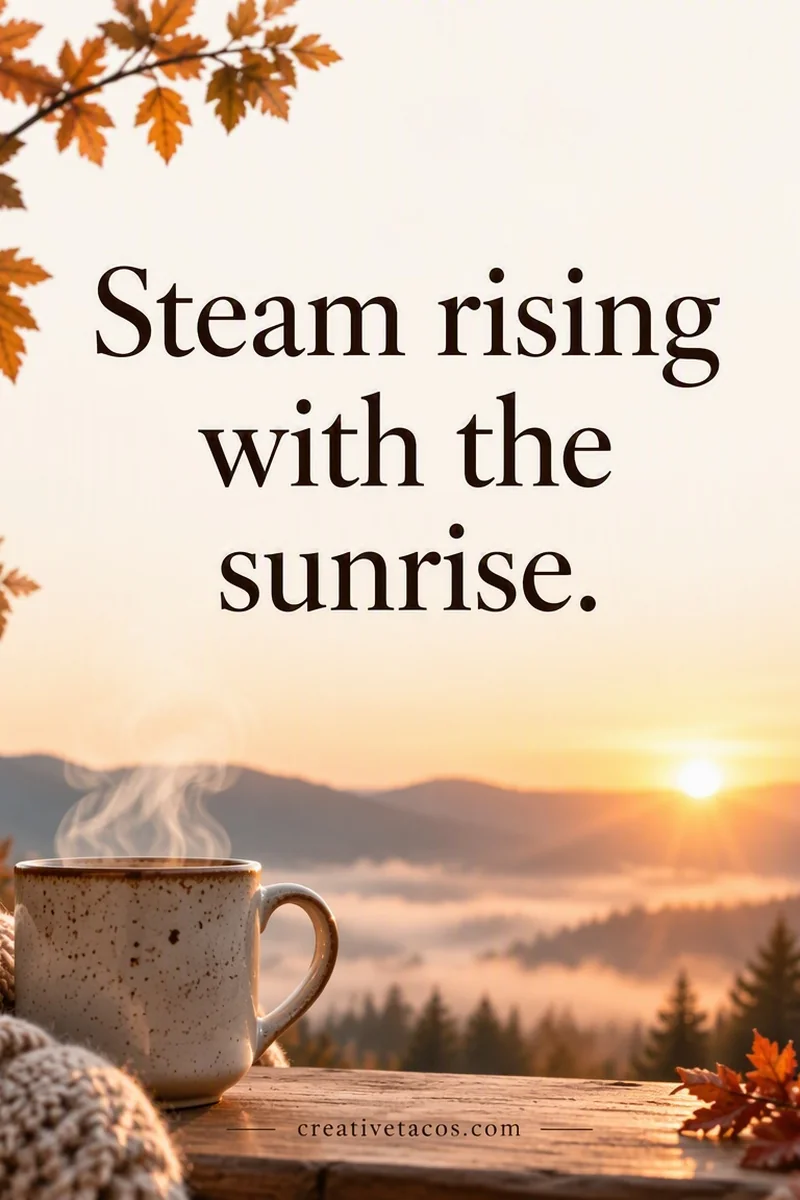 Quote card: Steam rising with the sunrise.