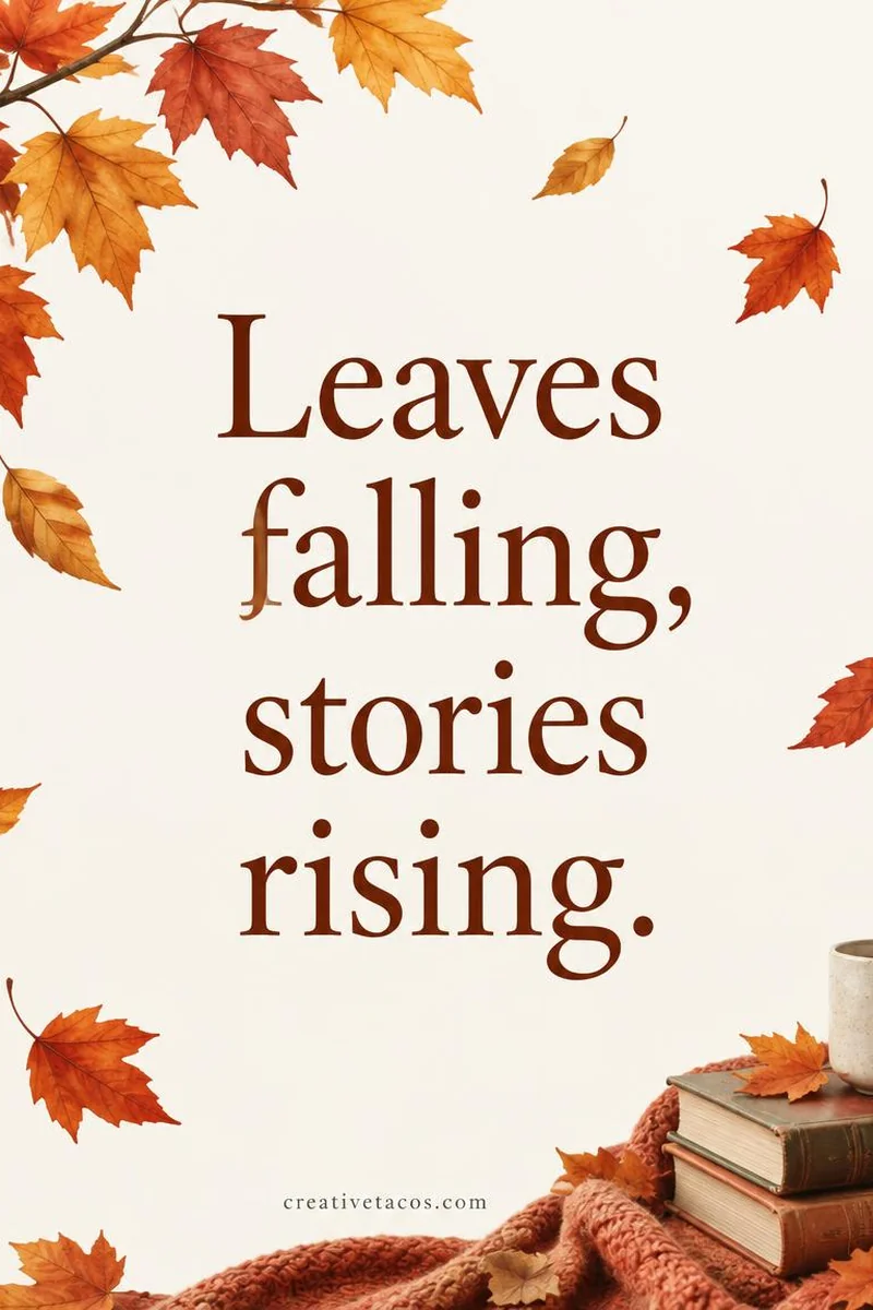 Quote card: Leaves falling, stories rising.