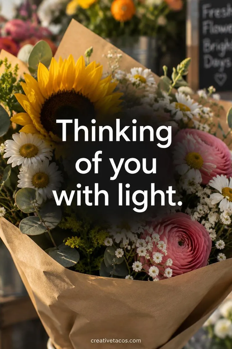 Quote card: Thinking of you with light.
