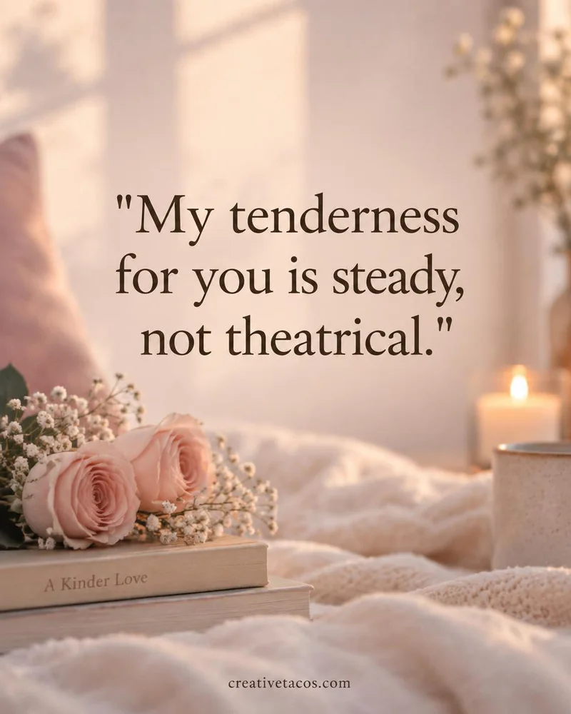 Quote card: My tenderness for you is steady, not theatrical.