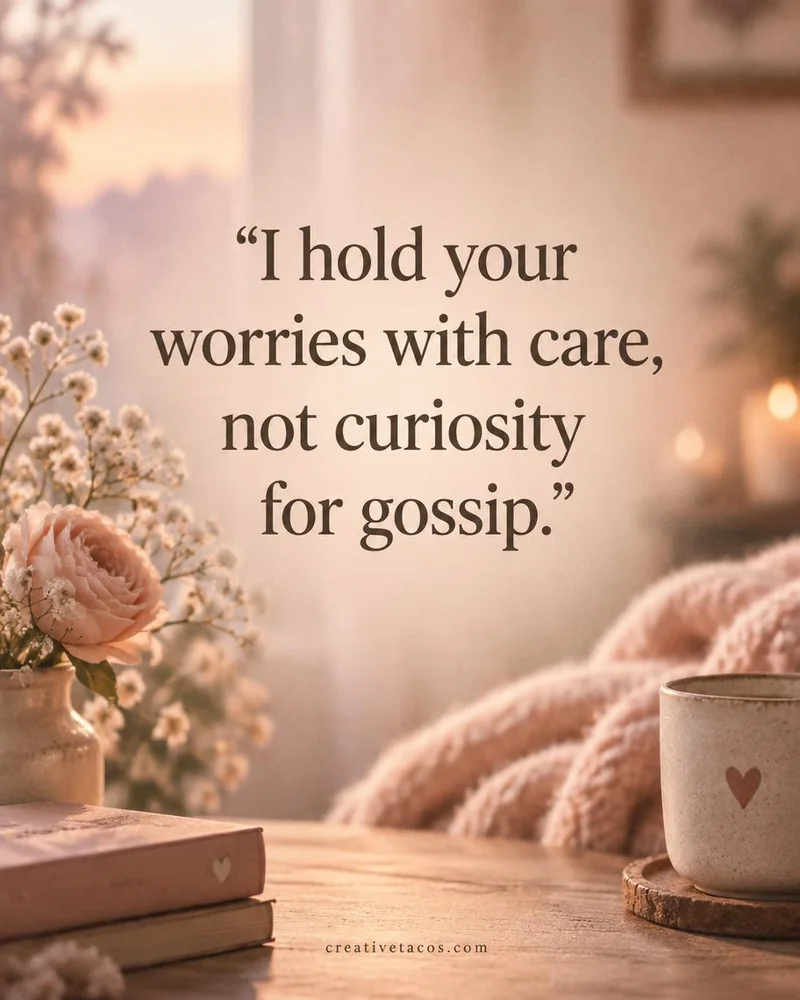 Quote card: I hold your worries with care, not curiosity for gossip.