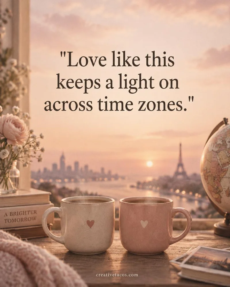Quote card: Love like this keeps a light on across time zones.