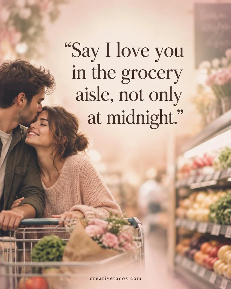 Quote card: Say I love you in the grocery aisle, not only at midnight.