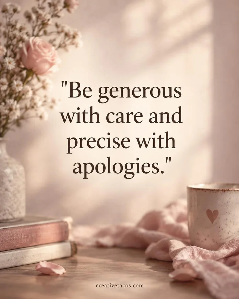 Quote card: Be generous with care and precise with apologies.