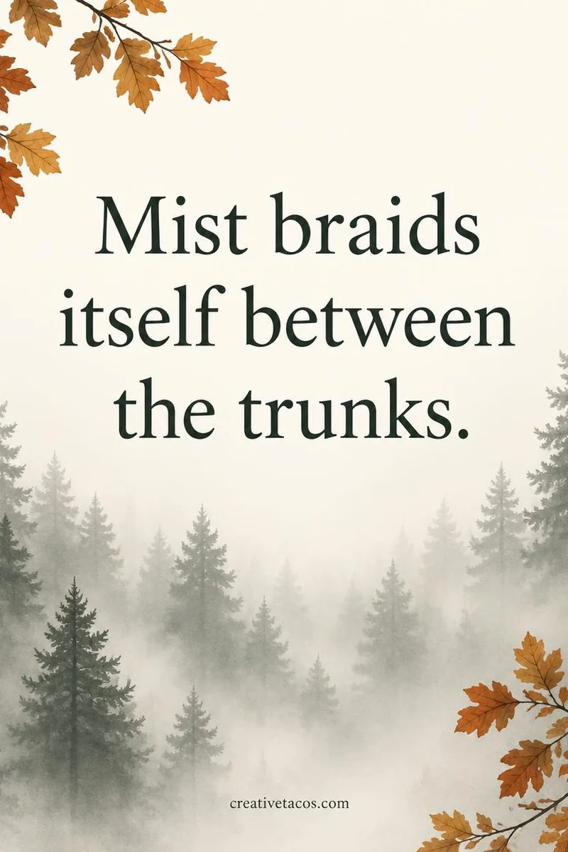 Quote card: Mist braids itself between the trunks.