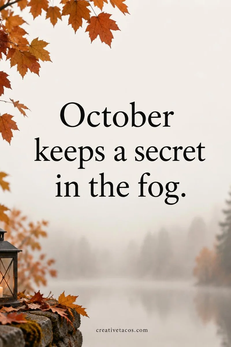 Quote card: October keeps a secret in the fog.