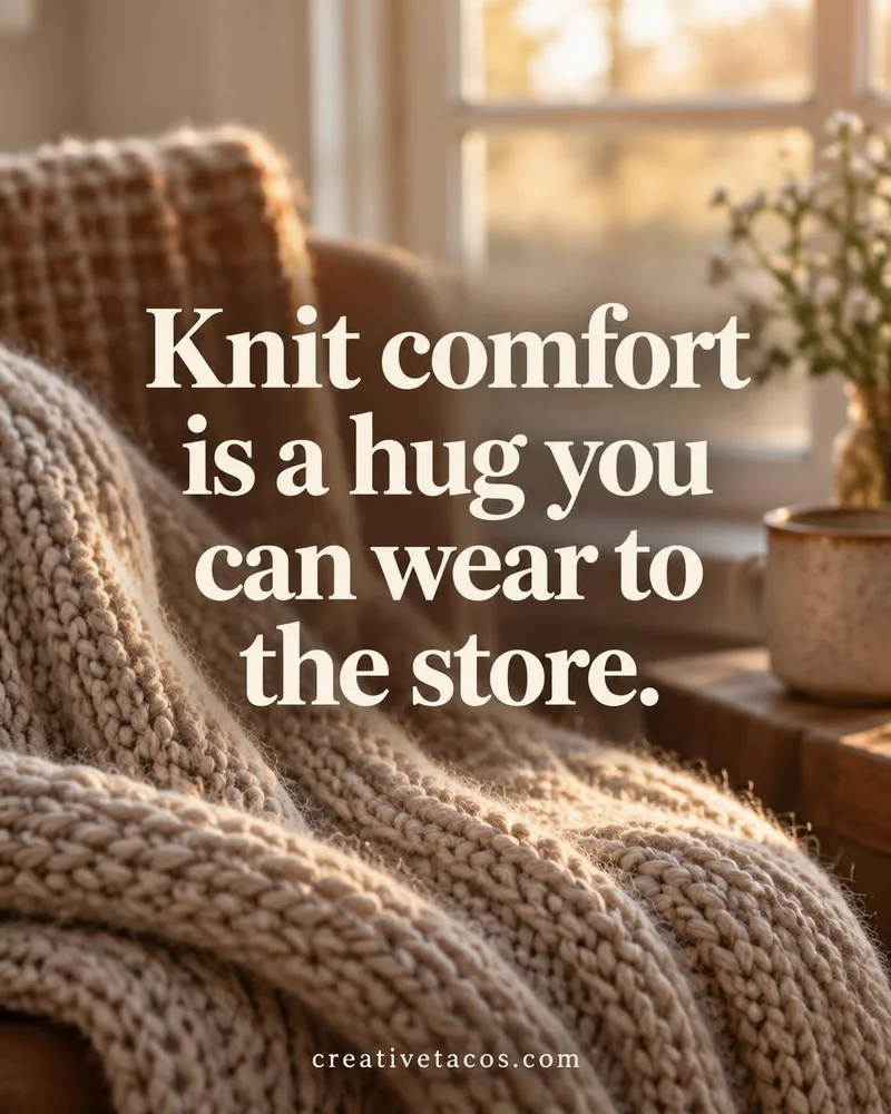 Sweater season quote card with knit texture, sleeves, and a creativetacos.com footer