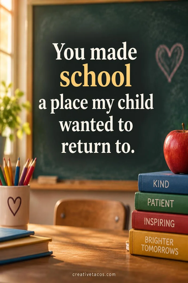 Quote card: You made school a place my child wanted to return to.