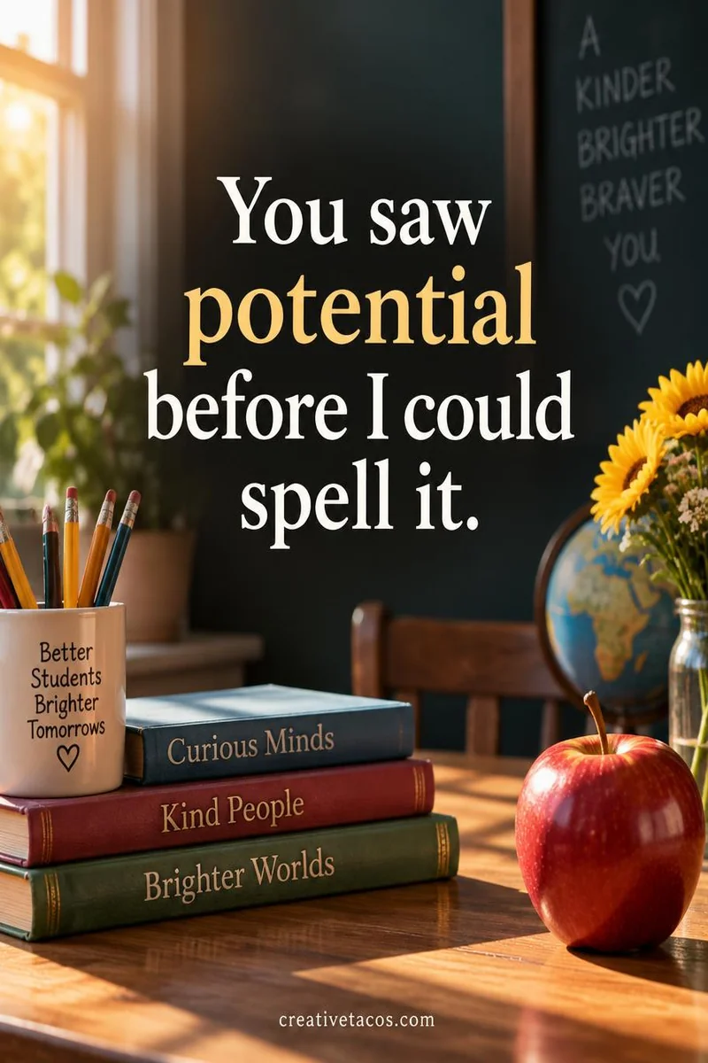 Quote card: You saw potential before I could spell it.