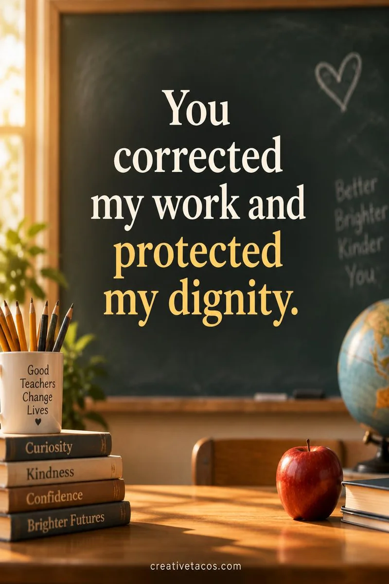 Quote card: You corrected my work and protected my dignity.