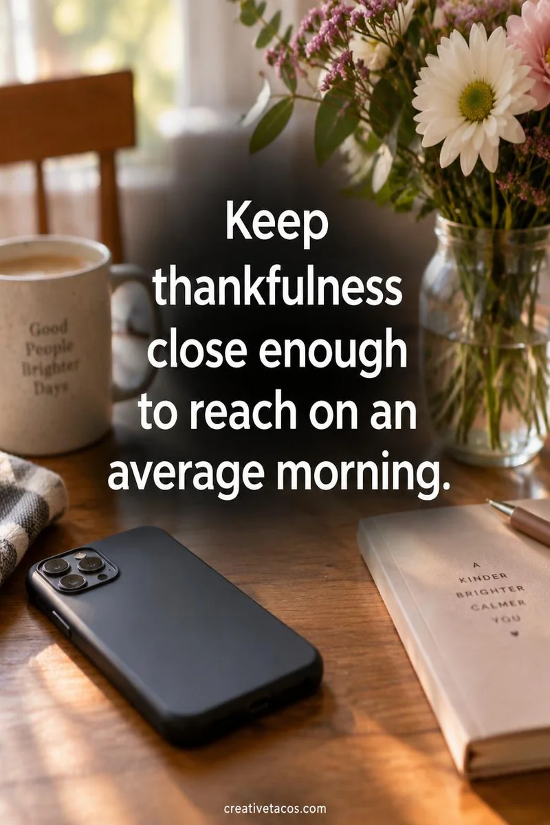 Quote card: Keep thankfulness close enough to reach on an average morning.