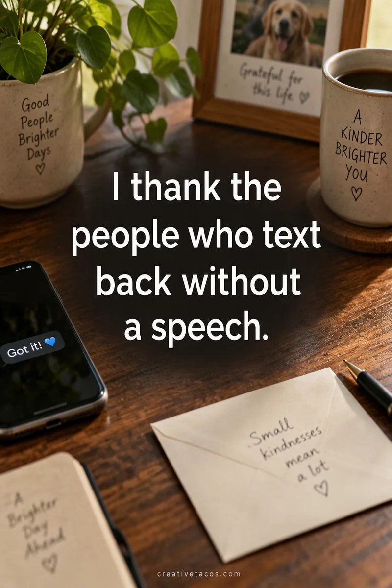 Quote card: I thank the people who text back without a speech.