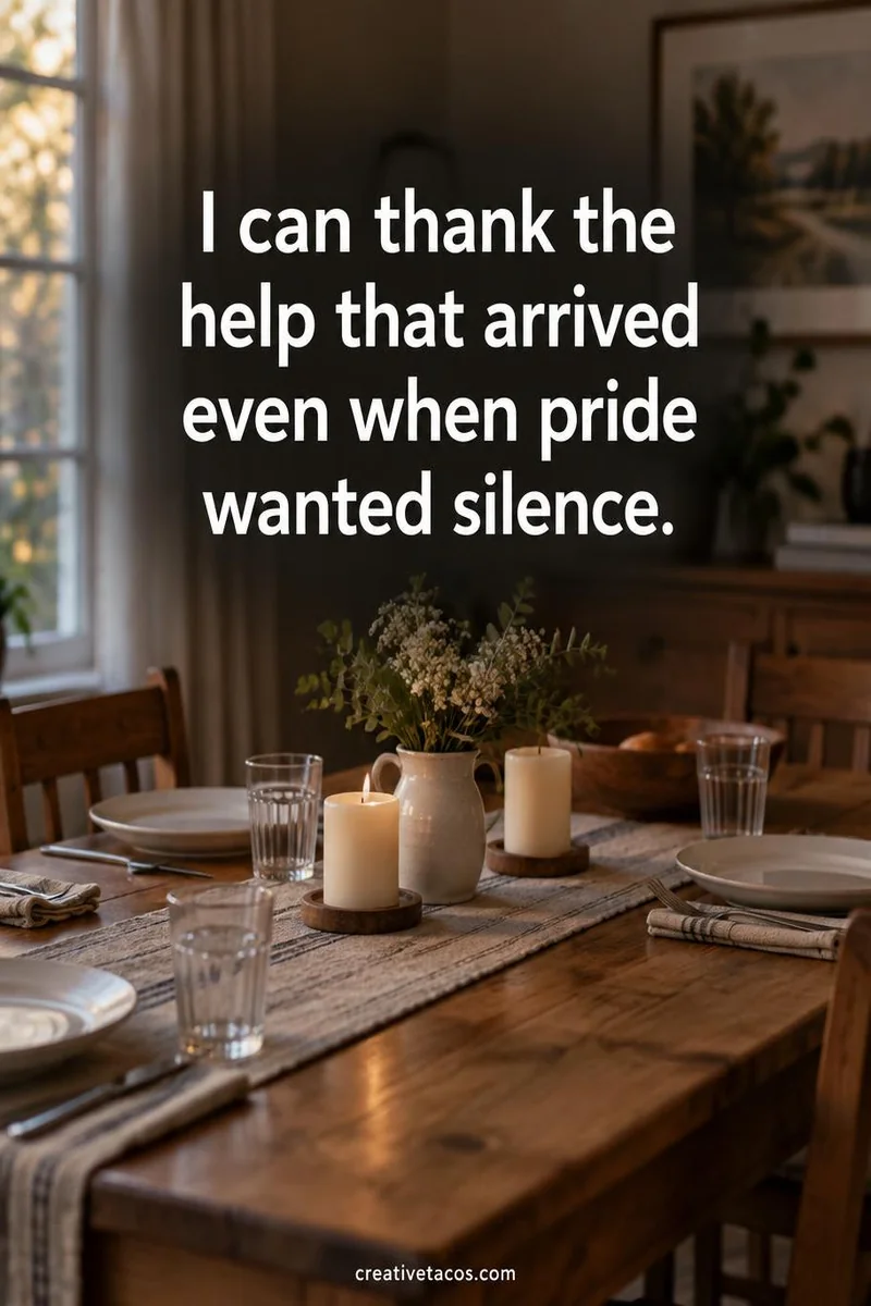 Quote card: I can thank the help that arrived even when pride wanted silence.