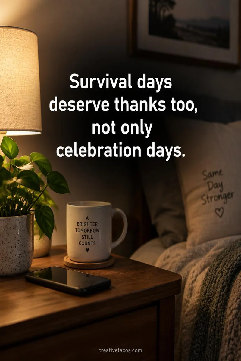 Quote card: Survival days deserve thanks too, not only celebration days.