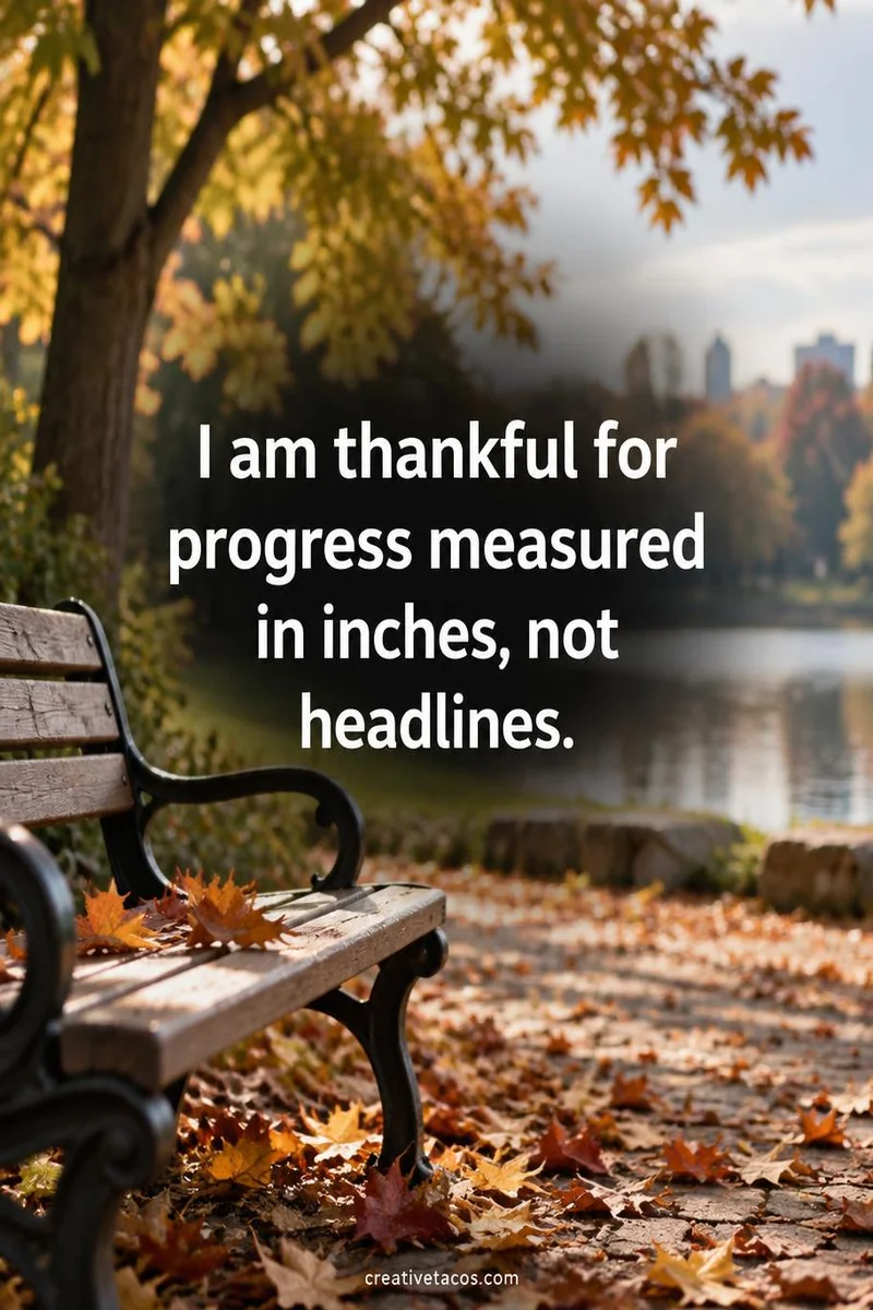 Quote card: I am thankful for progress measured in inches, not headlines.