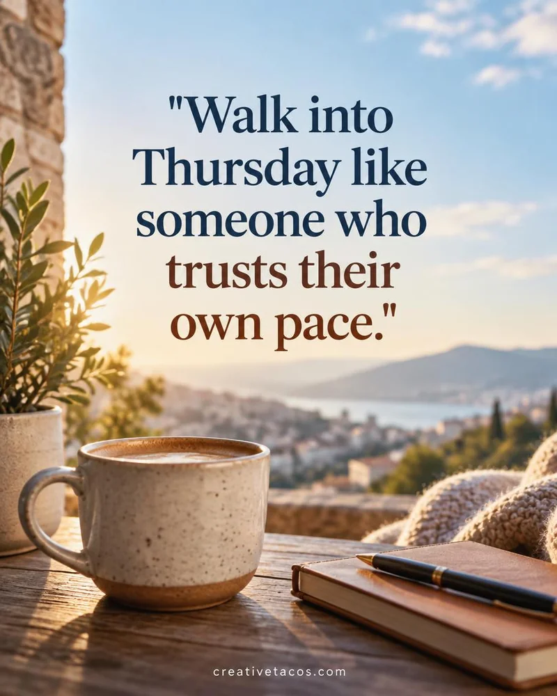 Quote card: Walk into Thursday like someone who trusts their own pace.