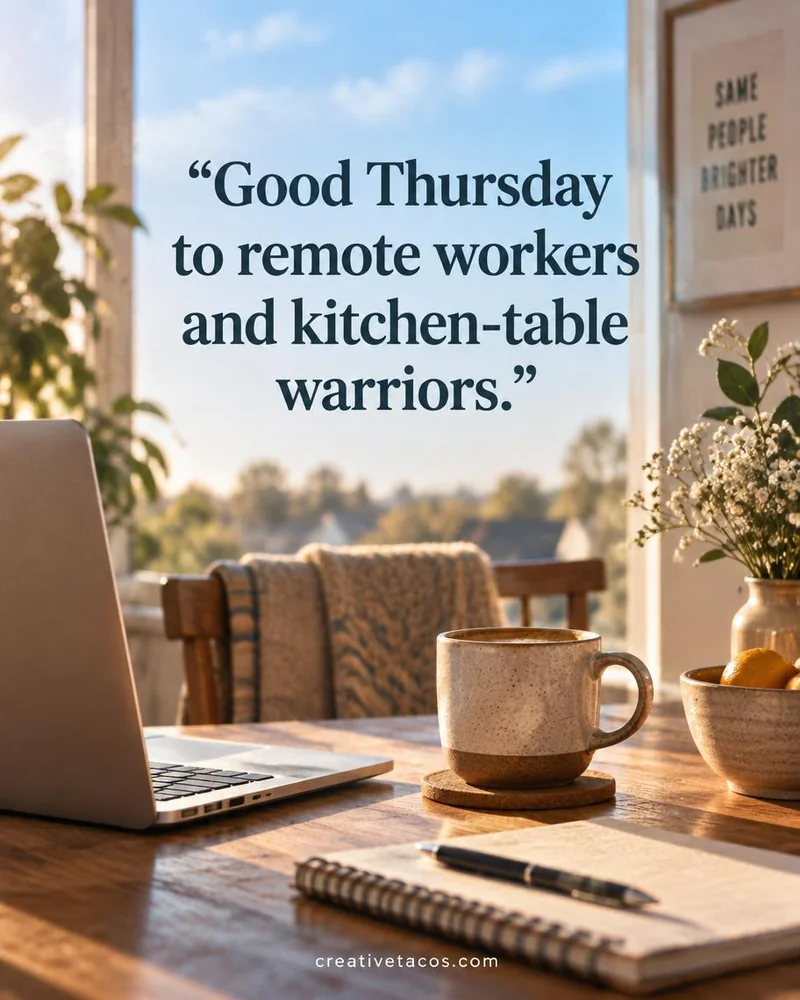 Quote card: Good Thursday to remote workers and kitchen-table warriors.