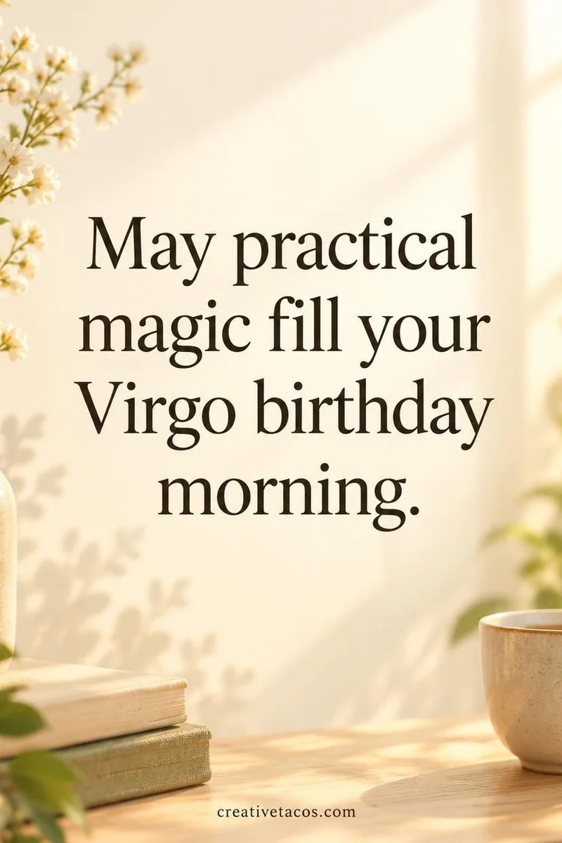 Quote card: May practical magic fill your Virgo birthday morning.