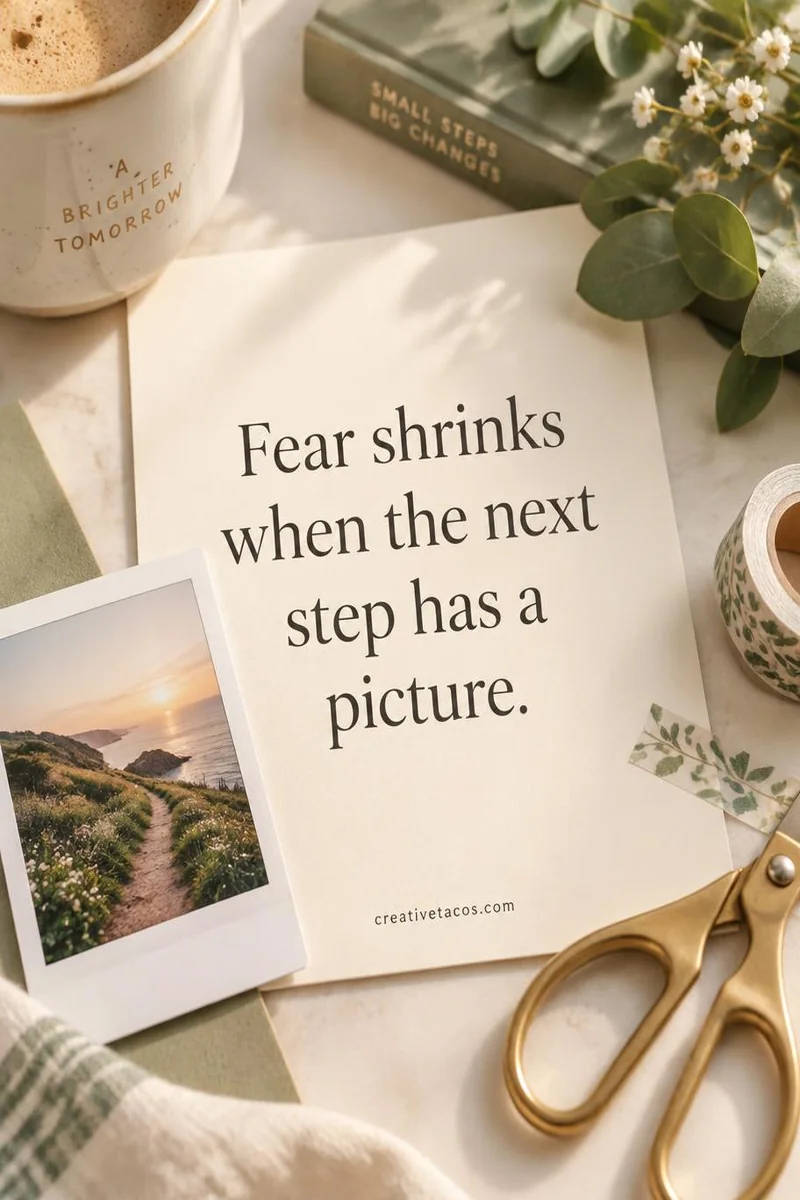 Quote card: Fear shrinks when the next step has a picture.
