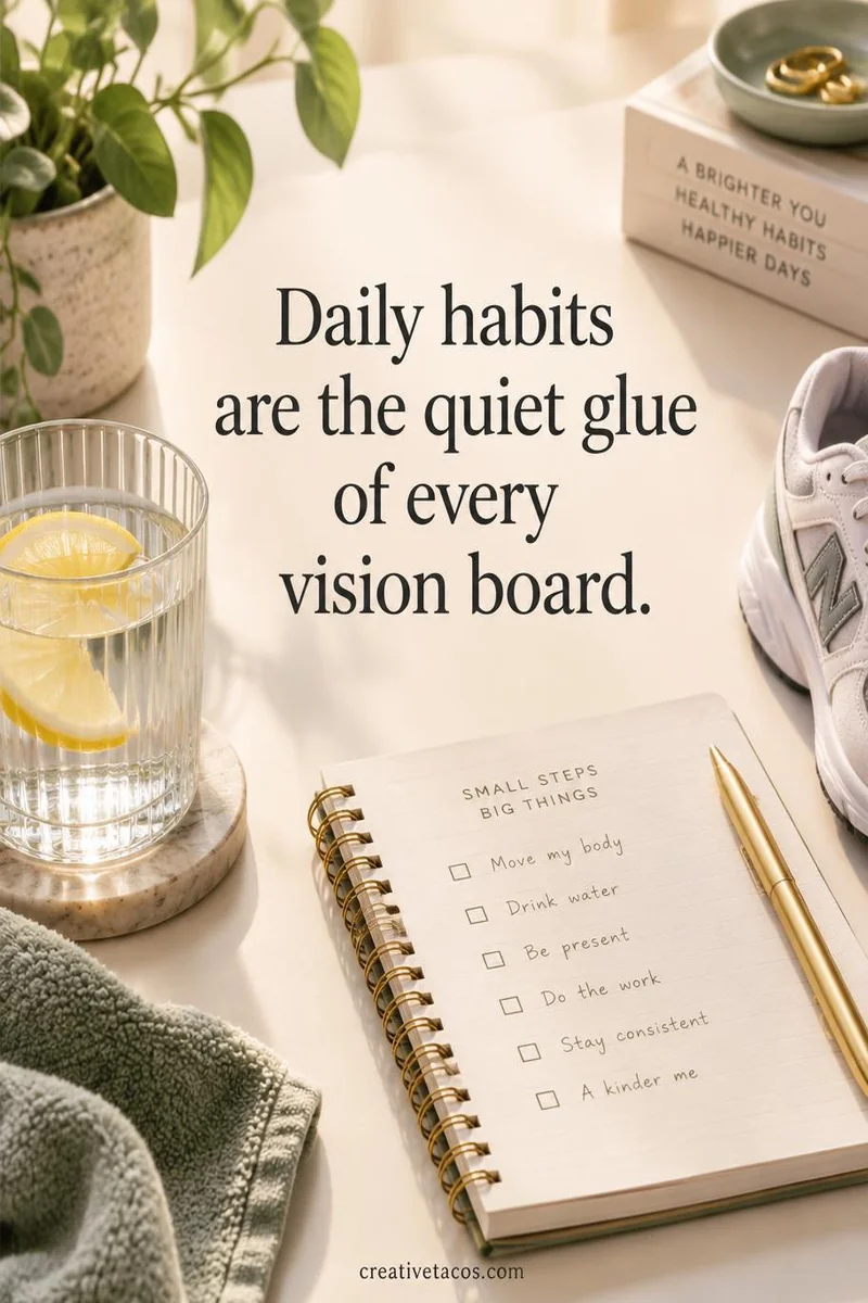 Quote card: Daily habits are the quiet glue of every vision board.