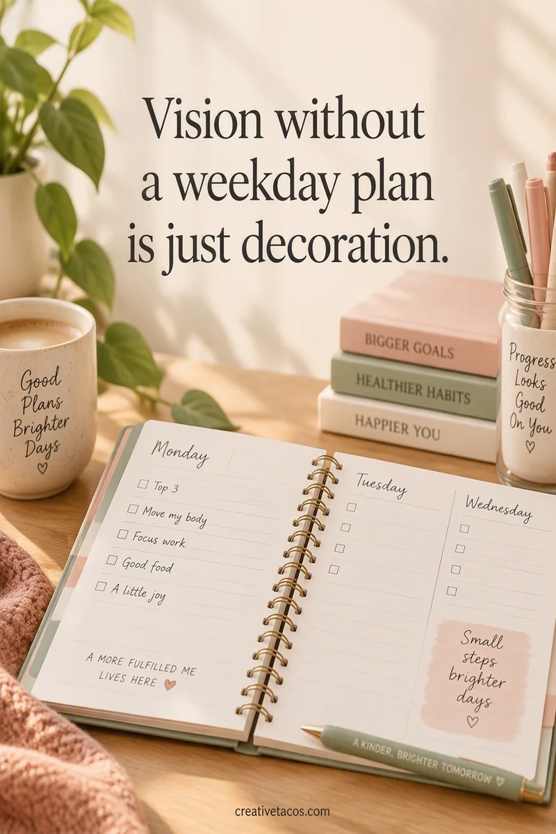 Quote card: Vision without a weekday plan is just decoration.