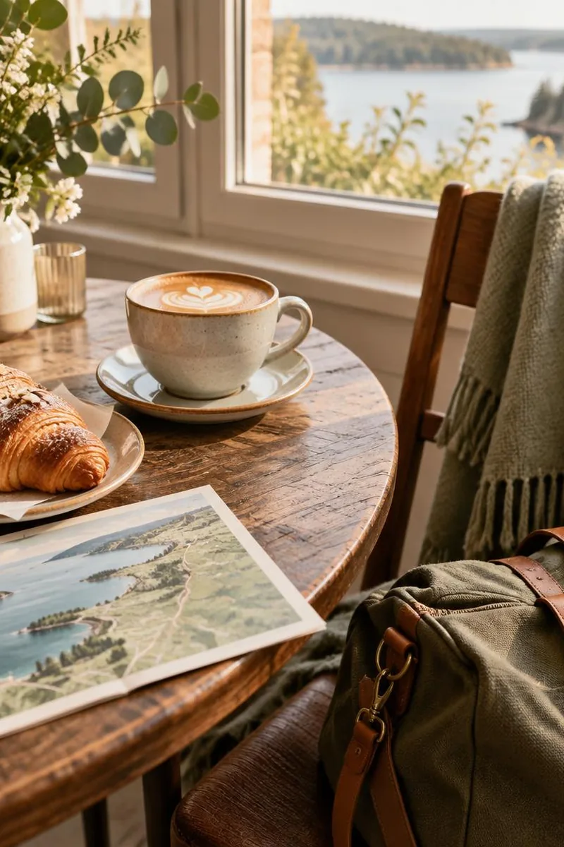 A cozy weekend bag by a sunlit door ready for a near-home getaway