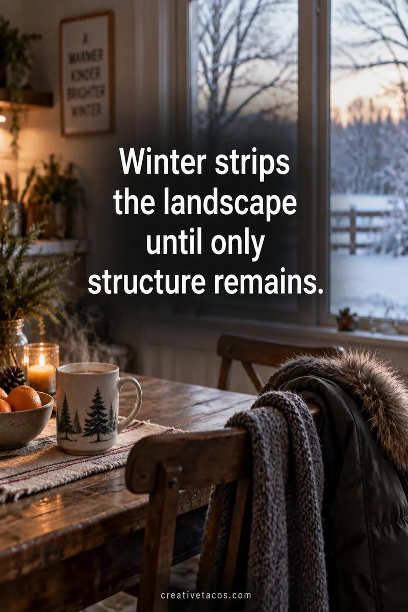 Quote card: Winter strips the landscape until only structure remains.
