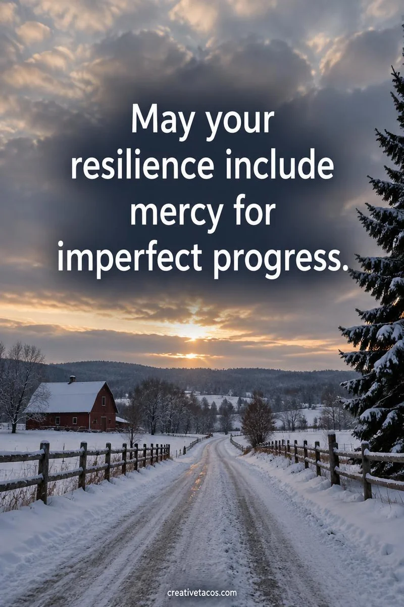 Quote card: May your resilience include mercy for imperfect progress.
