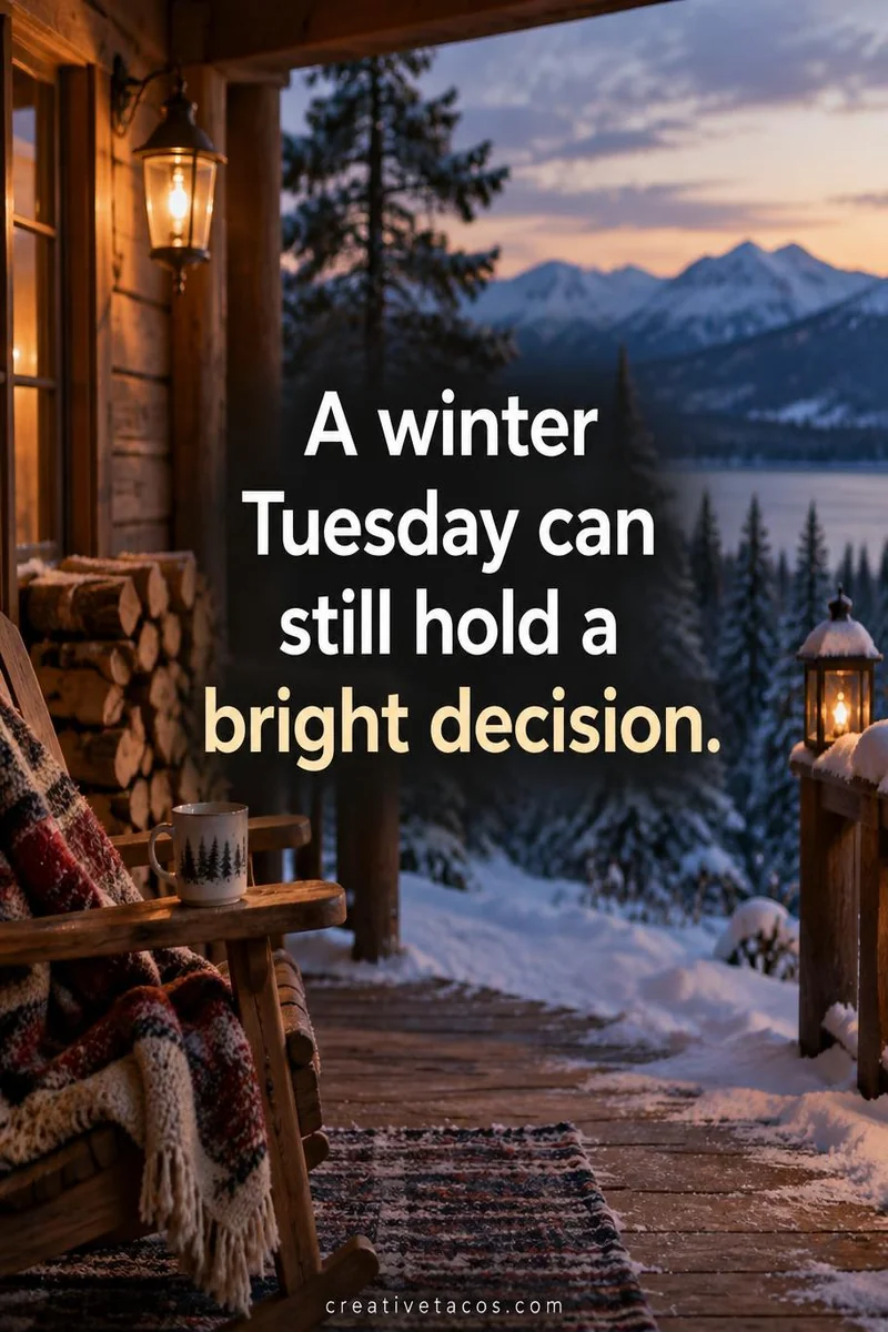 Quote card: A winter Tuesday can still hold a bright decision.