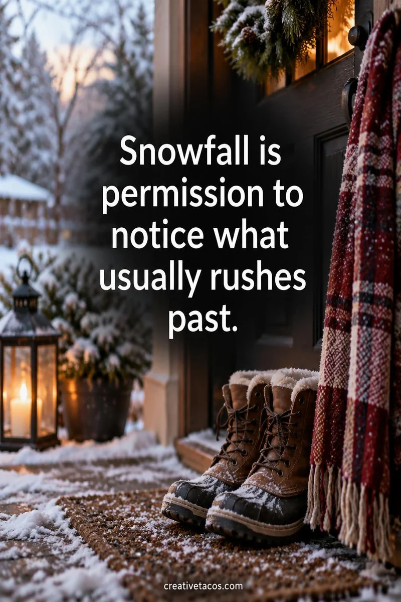 Quote card: Snowfall is permission to notice what usually rushes past.