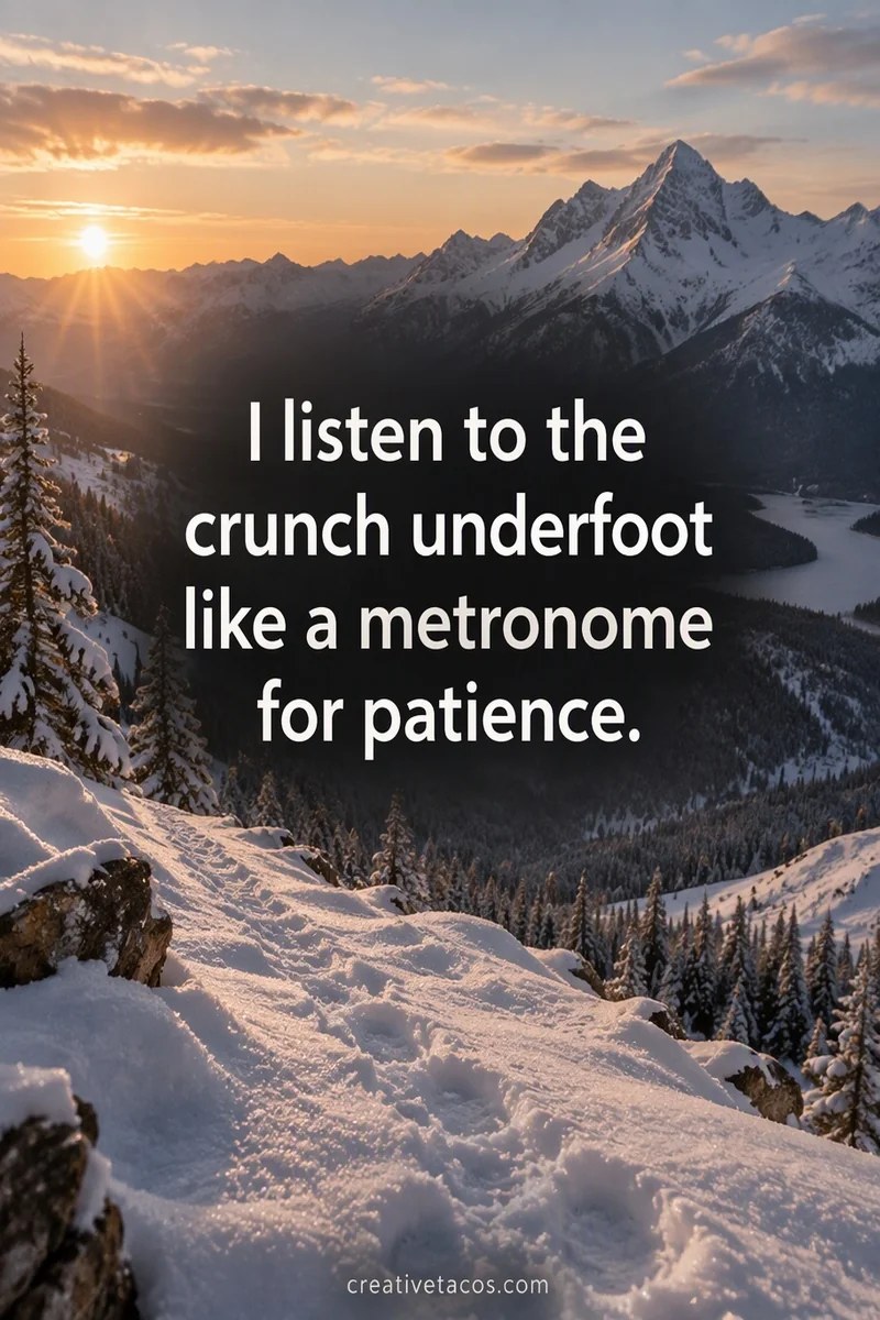 Quote card: I listen to the crunch underfoot like a metronome for patience.
