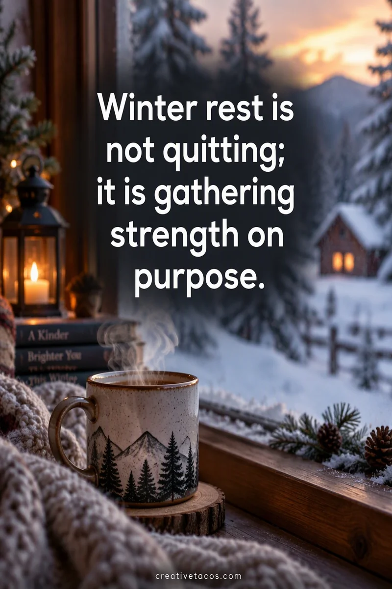 Quote card: Winter rest is not quitting; it is gathering strength on purpose.