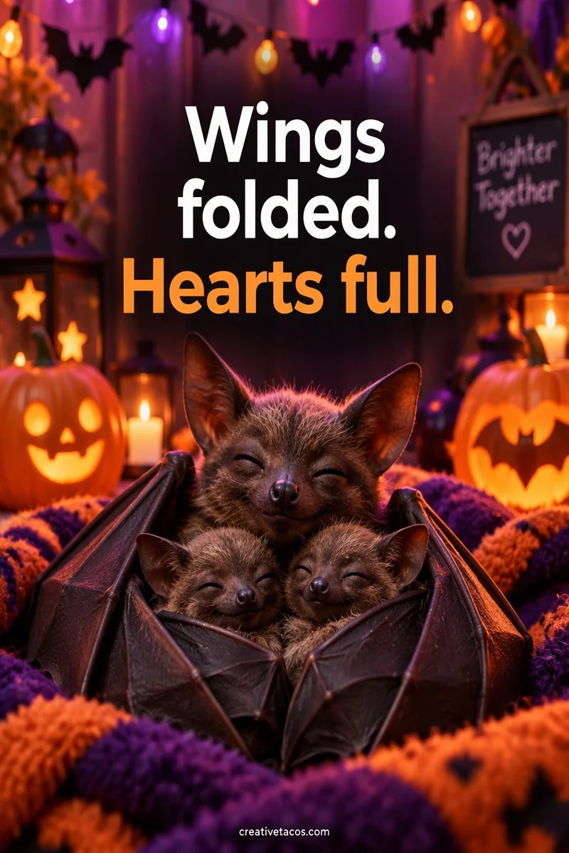 Quote card: Wings folded. Hearts full.