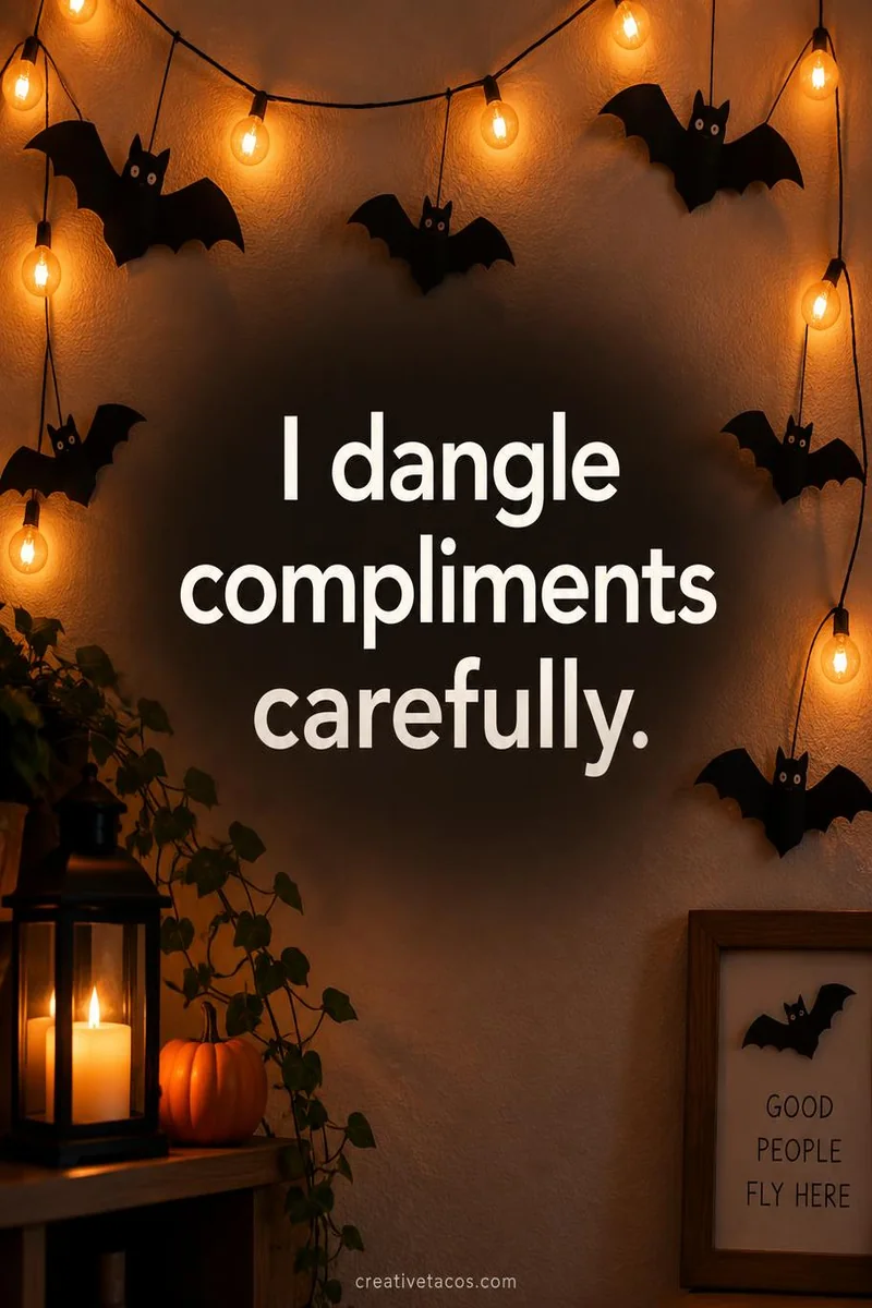 Quote card: I dangle compliments carefully.
