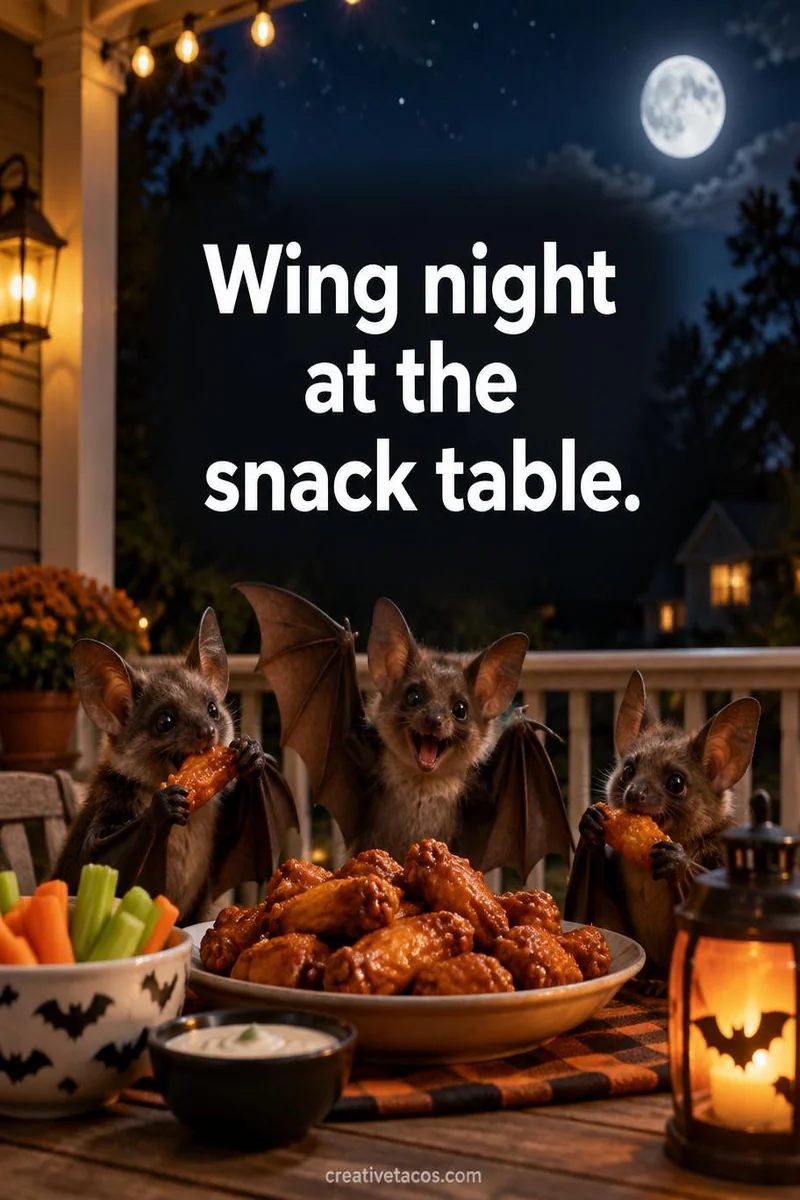 Quote card: Wing night at the snack table.