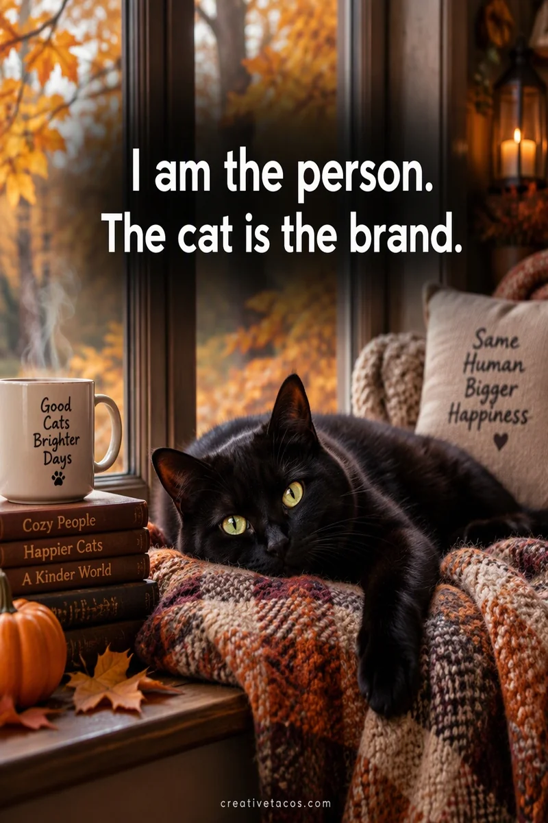 Quote card: I am the person. The cat is the brand.