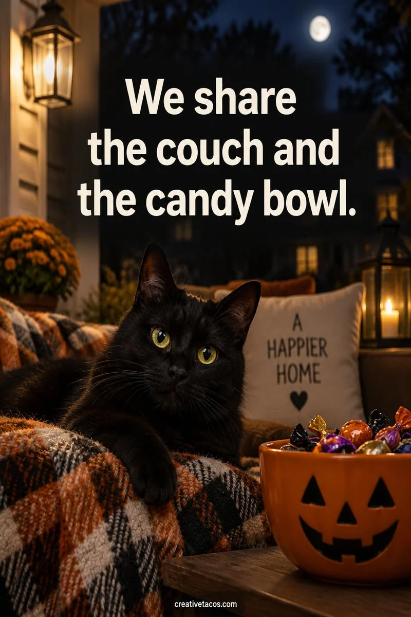 Quote card: We share the couch and the candy bowl.