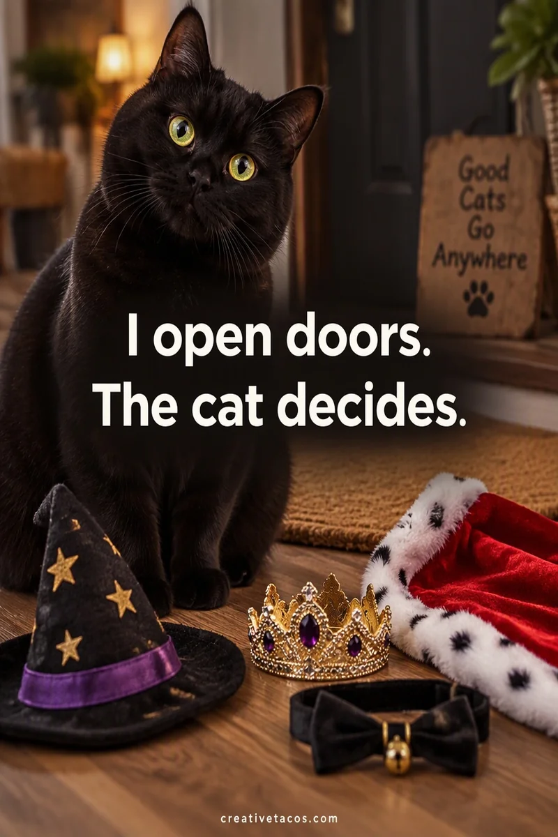 Quote card: I open doors. The cat decides.