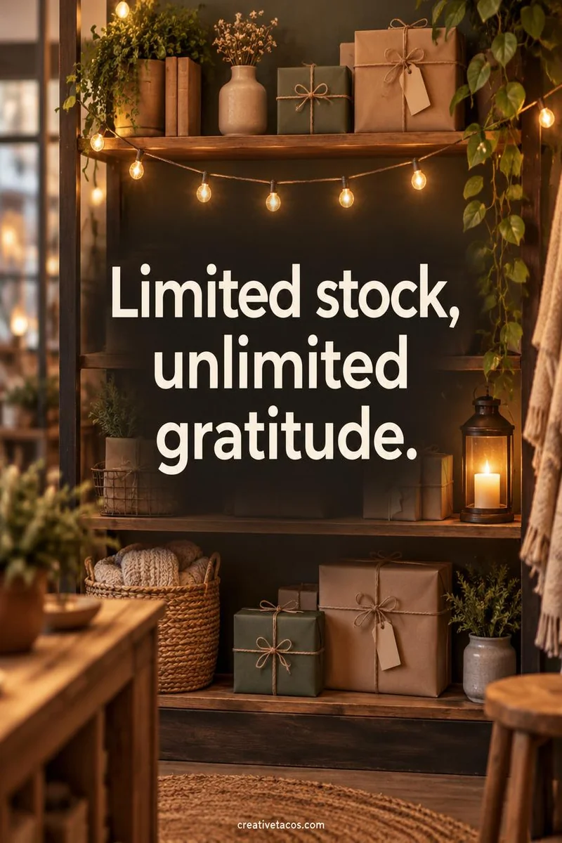 Quote card: Limited stock, unlimited gratitude.