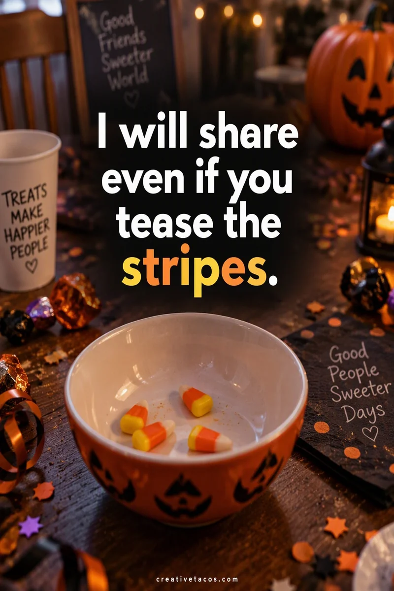 Quote card: I will share even if you tease the stripes.