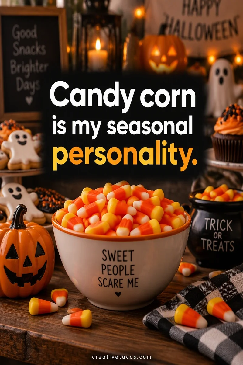 Quote card: Candy corn is my seasonal personality.
