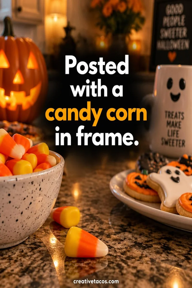 Quote card: Posted with a candy corn in frame.