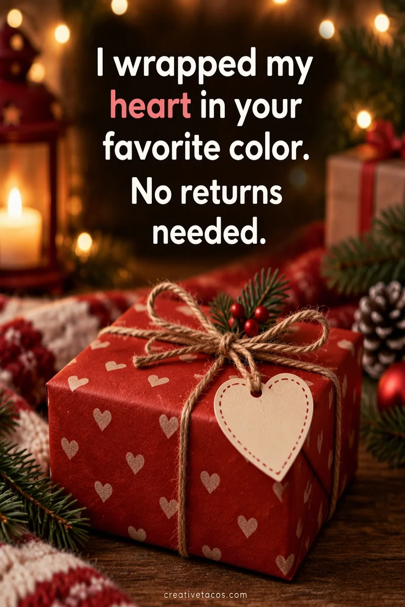 Quote card: I wrapped my heart in your favorite color. No returns needed.