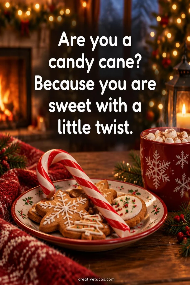 Quote card: Are you a candy cane? Because you are sweet with a little twist.